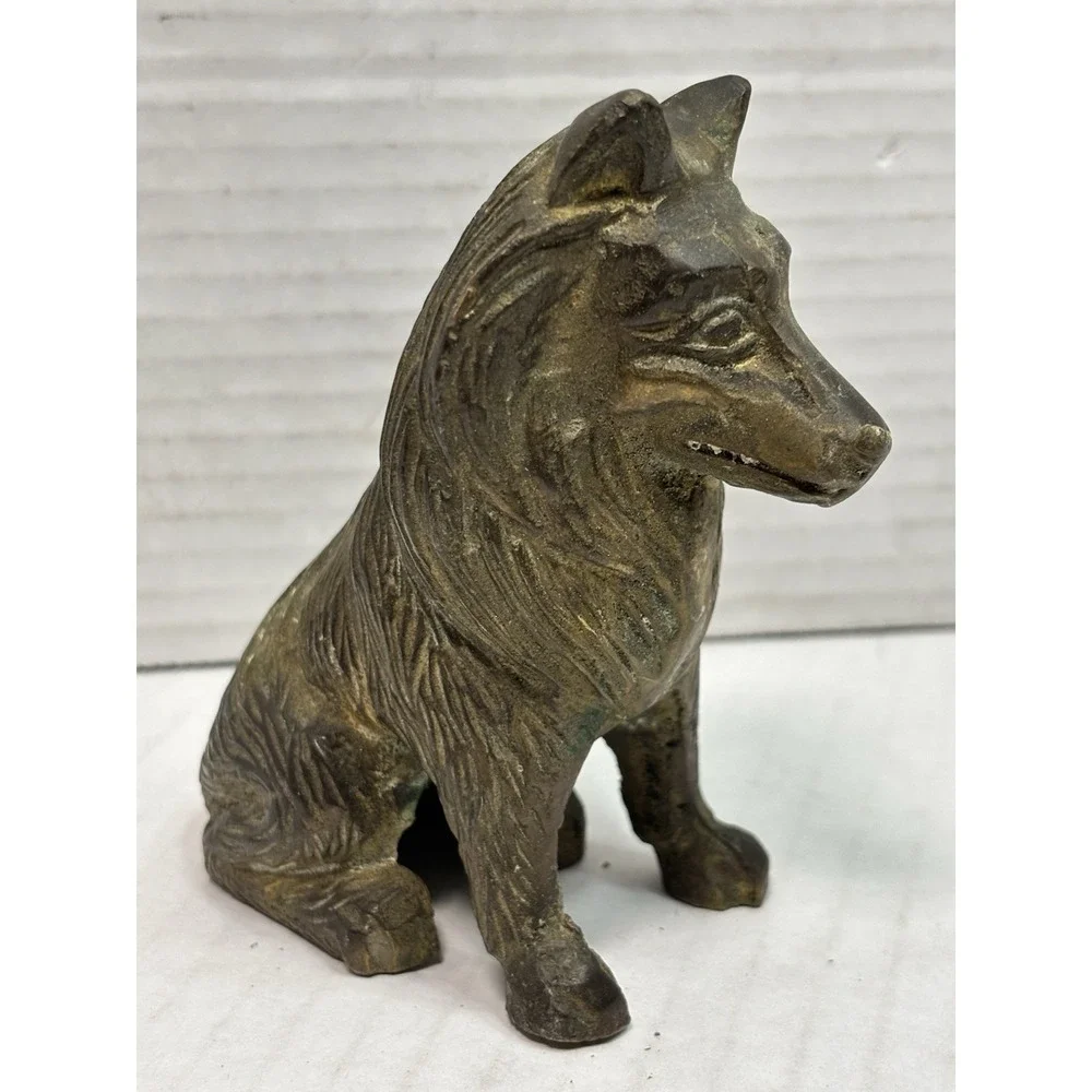 Vintage Solid Brass Collie Dog Figurine Statue Heavy 4